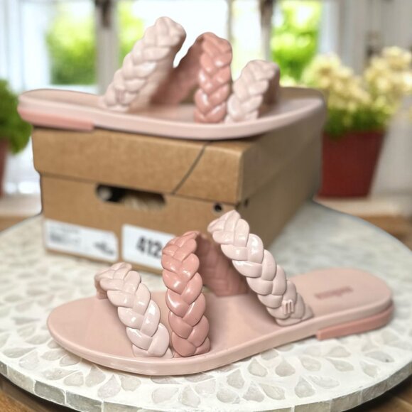 Melissa Wrap Sandals Pink Braided Double Strap Slide Jelly Slip On Size 7 Brazil - Picture 5 of 13